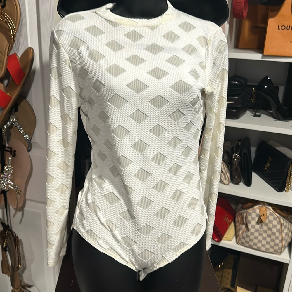 White sheer pattern bodysuit
